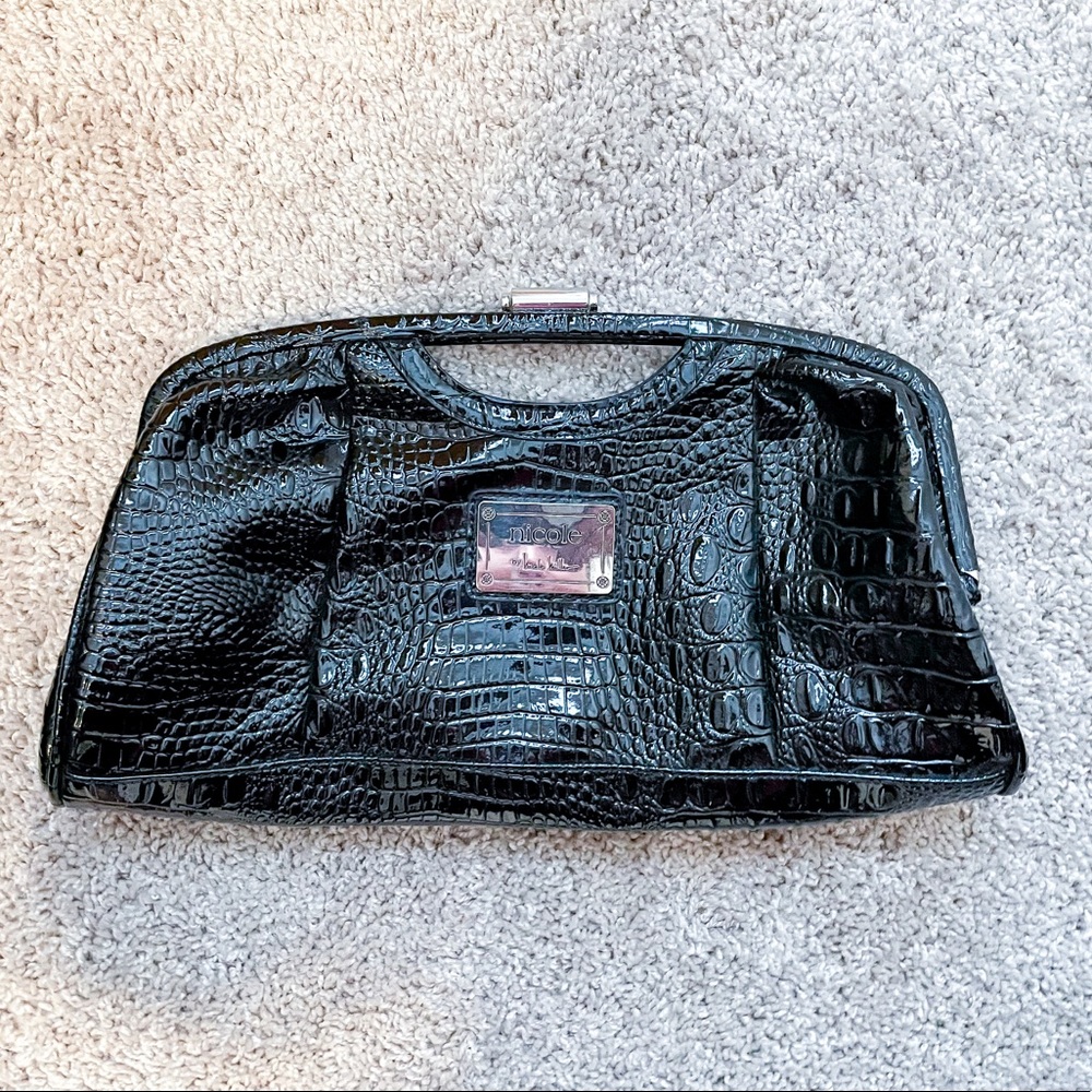 Nicole byNicole Miller black faux alligator clutch